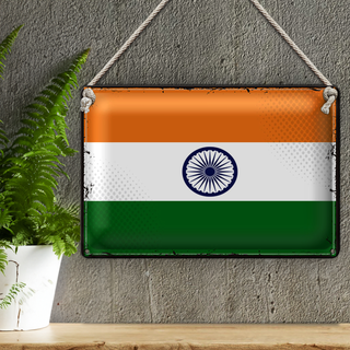 Blechschild Flagge Indien 30x20cm Retro Flag of India