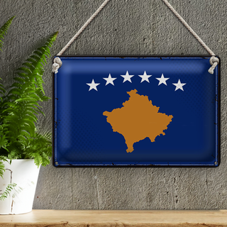 Blechschild Flagge Kosovo 30x20cm Retro Flag of Kosovo