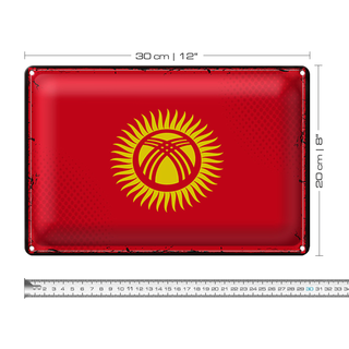 Blechschild Flagge Kirgisistan 30x20cm Retro Kyrgyzstan