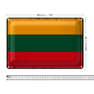 Blechschild Flagge Litauen 30x20cm Retro Flag of Lithuania