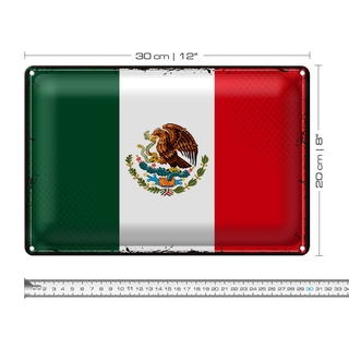 Blechschild Flagge Mexiko 30x20cm Retro Flag of Mexico