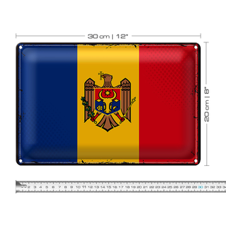 Blechschild Flagge Moldau 30x20cm Retro Flag of Moldova