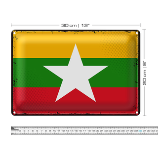 Blechschild Flagge Myanmar 30x20cm Retro Flag of Myanmar