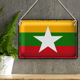 Blechschild Flagge Myanmar 30x20cm Retro Flag of Myanmar
