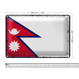 Blechschild Flagge Nepal 30x20cm Retro Flag of Nepal