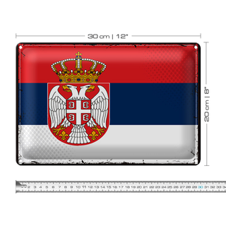 Blechschild Flagge Serbien 30x20cm Retro Flag of Serbia