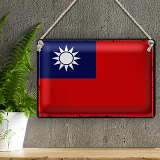 Blechschild Flagge China 30x20cm Retro Flag of Taiwan