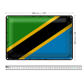Blechschild Flagge Tansania 30x20cm Retro Flag of Tanzania