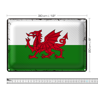 Blechschild Flagge Wales 30x20cm Retro Flag of Wales