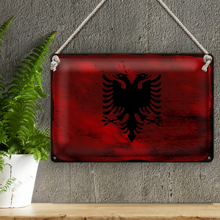 Blechschild Flagge Albanien 30x20cm Flag Albania Rost