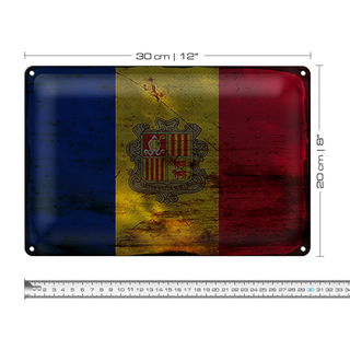 Blechschild Flagge Andorra 30x20cm Flag of Andora Rost