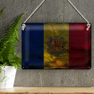 Blechschild Flagge Andorra 30x20cm Flag of Andora Rost
