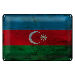 Blechschild Flagge Aserbaidschan 30x20cm Azerbaijan Rost