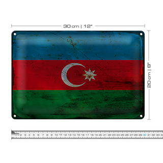 Blechschild Flagge Aserbaidschan 30x20cm Azerbaijan Rost