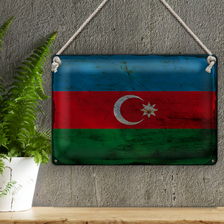 Blechschild Flagge Aserbaidschan 30x20cm Azerbaijan Rost