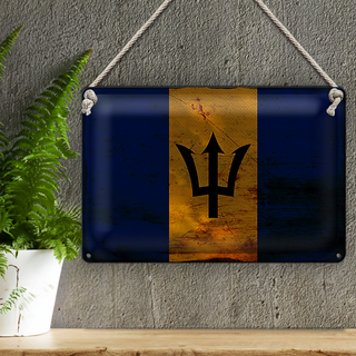 Blechschild Flagge Barbados 30x20cm Flag of Barbados Rost