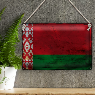 Blechschild Flagge Weißrussland 30x20cm Flag Belarus Rost