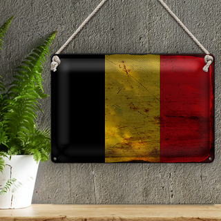 Blechschild Flagge Belgien 30x20cm Flag of Belgium Rost