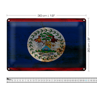 Blechschild Flagge Belize 30x20cm Flag of Belize Rost