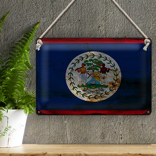 Blechschild Flagge Belize 30x20cm Flag of Belize Rost