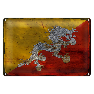 Blechschild Flagge Bhutan 30x20cm Flag of Bhutan Rost