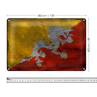 Blechschild Flagge Bhutan 30x20cm Flag of Bhutan Rost