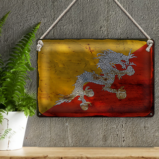 Blechschild Flagge Bhutan 30x20cm Flag of Bhutan Rost