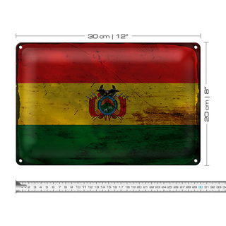 Blechschild Flagge Bolivien 30x20cm Flag of Bolivia Rost