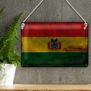 Blechschild Flagge Bolivien 30x20cm Flag of Bolivia Rost