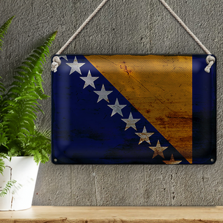 Blechschild Flagge Bosnien und Herzegowina 30x20cm Rost