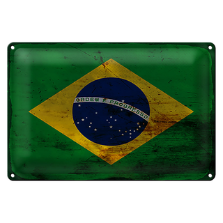 Blechschild Flagge Brasilien 30x20cm Flag of Brazil Rost