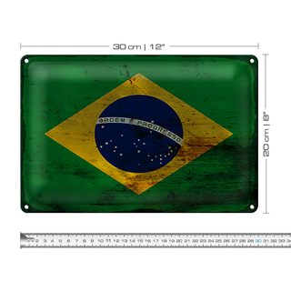 Blechschild Flagge Brasilien 30x20cm Flag of Brazil Rost