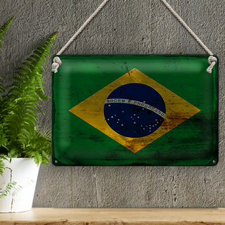 Blechschild Flagge Brasilien 30x20cm Flag of Brazil Rost