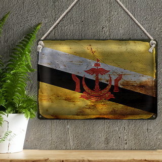 Blechschild Flagge Brunei 30x20cm Flag of Brunei Rost