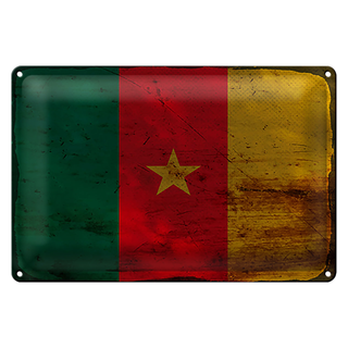 Blechschild Flagge Kamerun 30x20cm Flag of Cameroon Rost