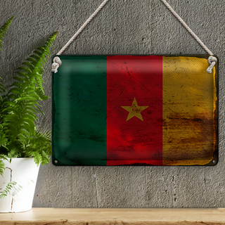 Blechschild Flagge Kamerun 30x20cm Flag of Cameroon Rost