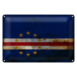 Blechschild Flagge Kap Verde 30x20cm Flag Cape Verde Rost