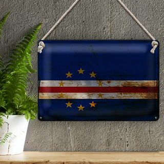 Blechschild Flagge Kap Verde 30x20cm Flag Cape Verde Rost