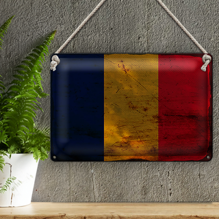 Blechschild Flagge Tschad 30x20cm Flag of Chad Rost