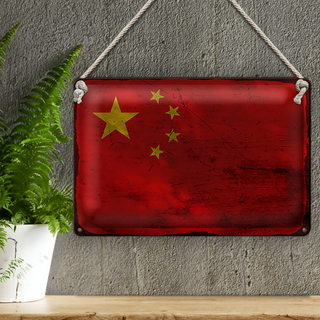 Blechschild Flagge China 30x20cm Flag of China Rost