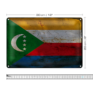 Blechschild Flagge Komoren 30x20cm Flag Comoros Rost