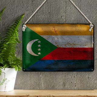 Blechschild Flagge Komoren 30x20cm Flag Comoros Rost