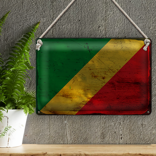 Blechschild Flagge Kongo 30x20cm Flag of the Congo Rost