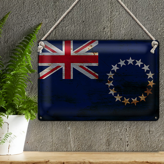 Blechschild Flagge Cookinseln 30x20cm Cook Islands Rost