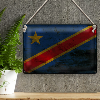 Blechschild Flagge DR Kongo 30x20cm democratic Congo Rost