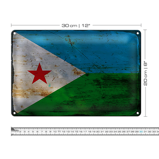Blechschild Flagge Dschibuti 30x20cm Flag Djibouti Rost
