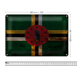 Blechschild Flagge Dominica 30x20cm Flag of Dominica Rost