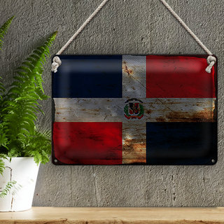 Blechschild Flagge Dominikanische Republik 30x20cm Rost