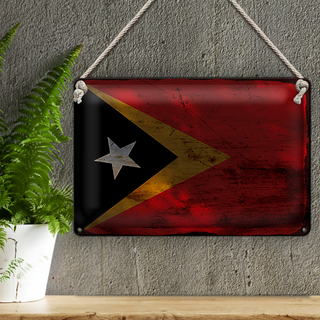 Blechschild Flagge Osttimor 30x20cm Flag East Timor Rost