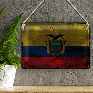Blechschild Flagge Ecuador 30x20cm Flag of Ecuador Rost